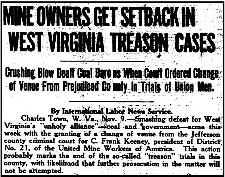 WV Miners March Trials, Keeney, LW p1, 2, Nov 11, 1922