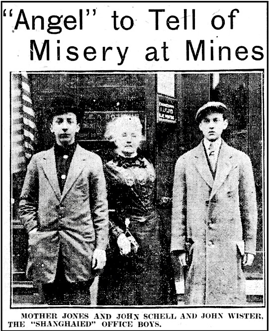 Mother Jones w 2 City Office Boys Brot to WV, KY Pst p1, Nov 16, 1921