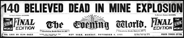 Spangler PA MnDs Bnr, NY Eve Wld p1, Nov 6, 1922