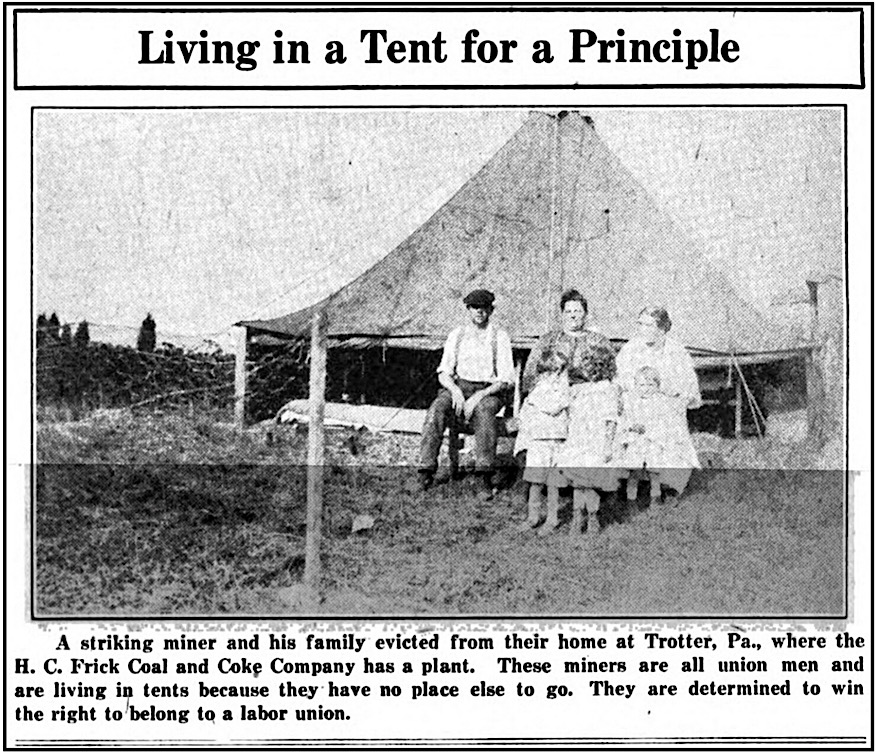 UMW So W PA Strike, Evicted Miners Family at Trotter, UMWJ p9, Nov 1, 1922