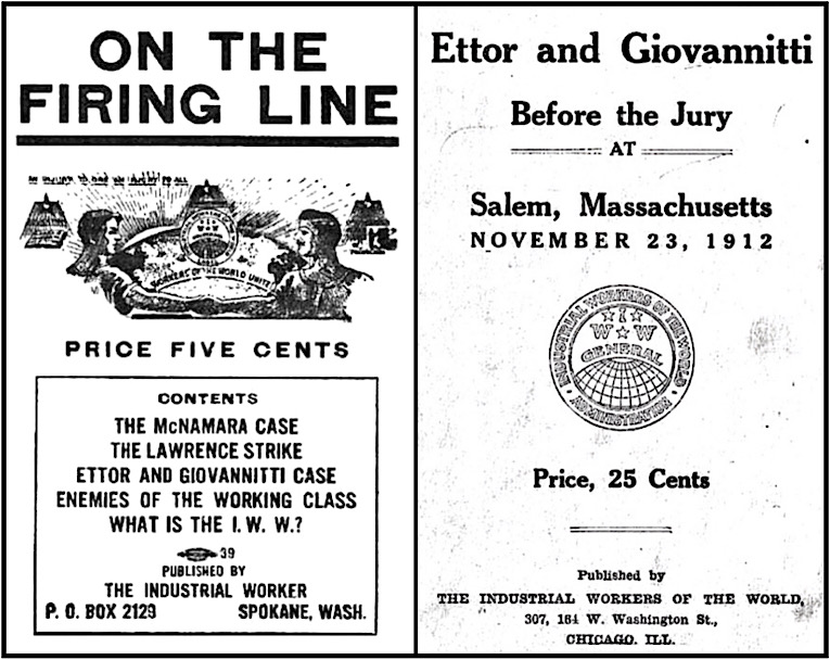 IWW pamphlets Firing Line, Ettor n Giovannitti Jury, from Ad IW p7, Dec 7, 1912