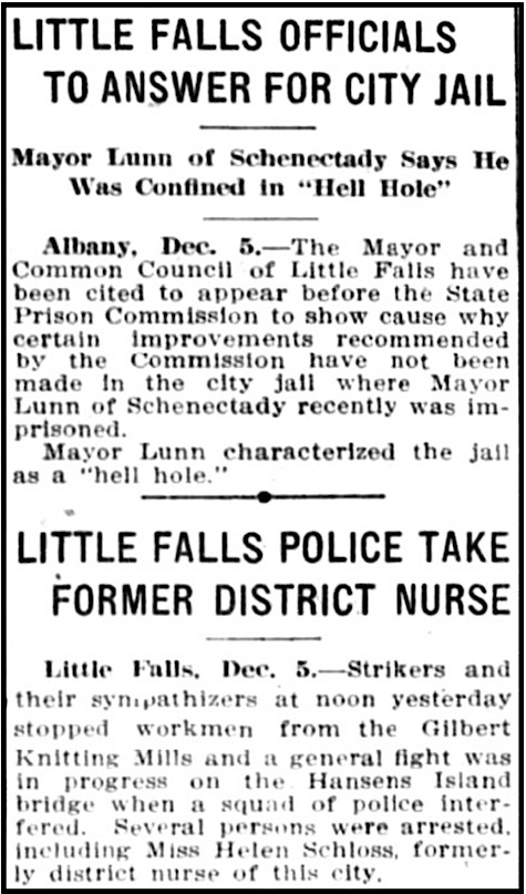 Little Falls NY Jail Hell Hole, H Schloss Arrested, Bghm Prs Sun Bltn p10, Dec 5, 1912
