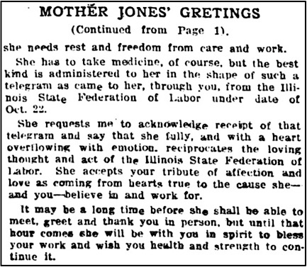 Mother Jones Ill at Home of Powderly, New Maj p2, Dec 2 1922