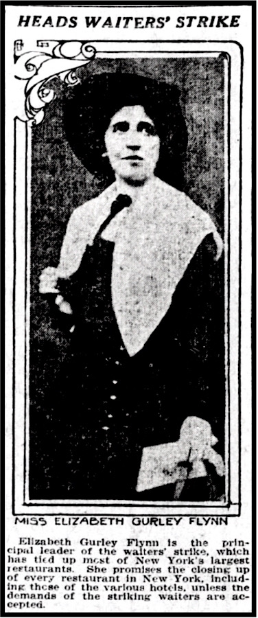 EGF, NYC Waiters Strike, York Daily PA p1, Jan 28, 1913