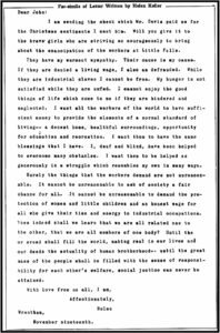 Letter fr Helen Keller to Little Falls Strikers, ISR p518, Jan 1913