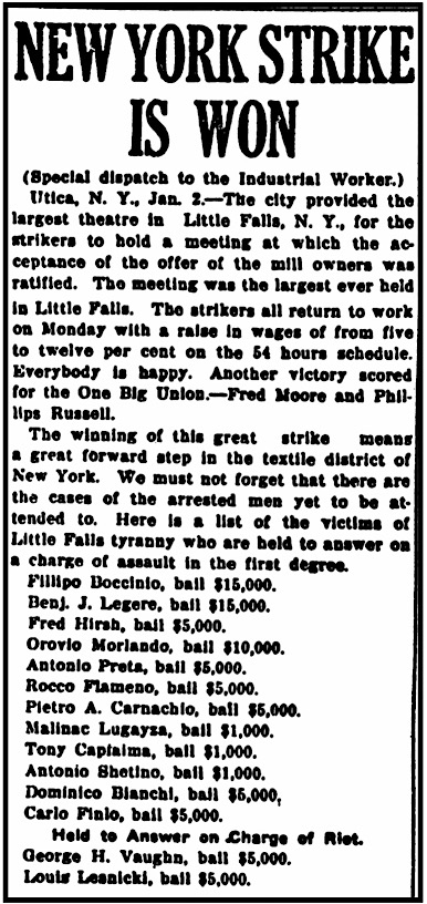 Little Falls Textile Strike Won, IW p1, Jan 9, 1913