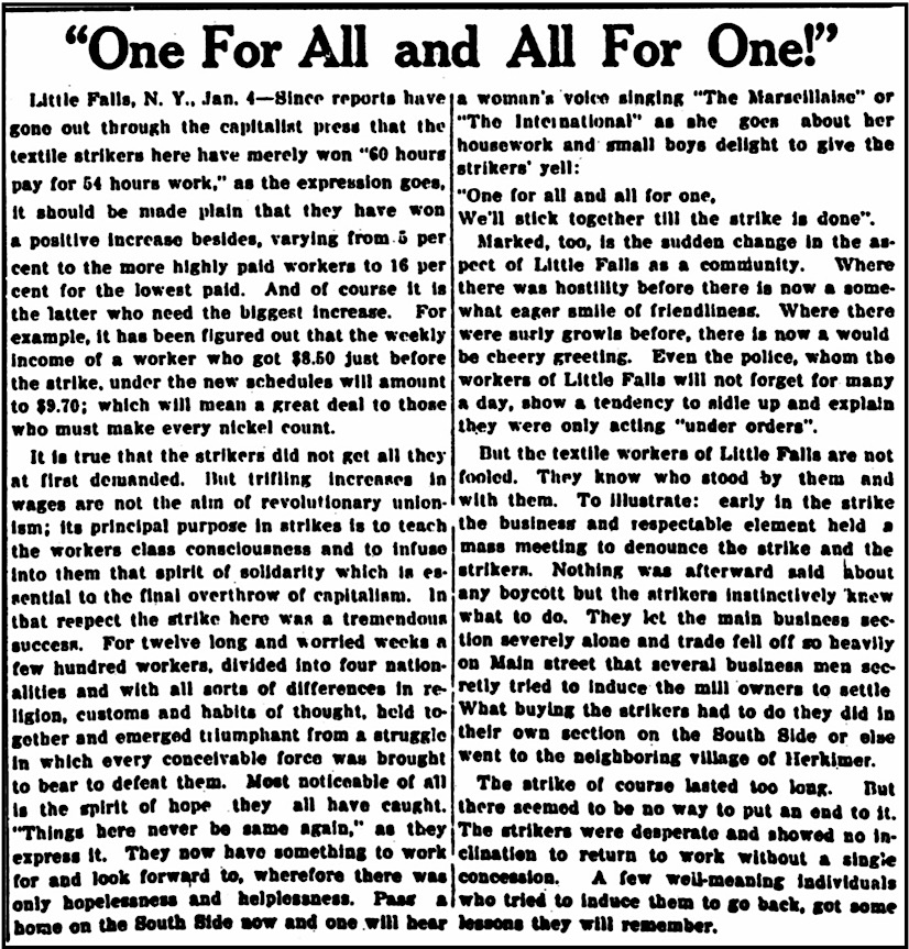 re Little Falls Strike Victory, IW p1, Jan 16, 1913