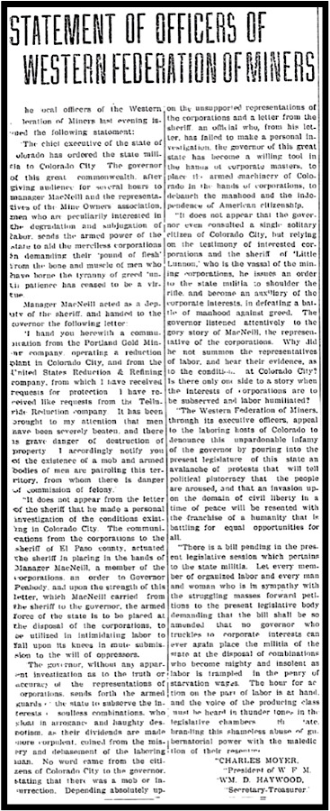 BBH & Moyer WFM Statement re Troops to Colorado City, Btt Lbr Wld p2, Mar 13, 1903