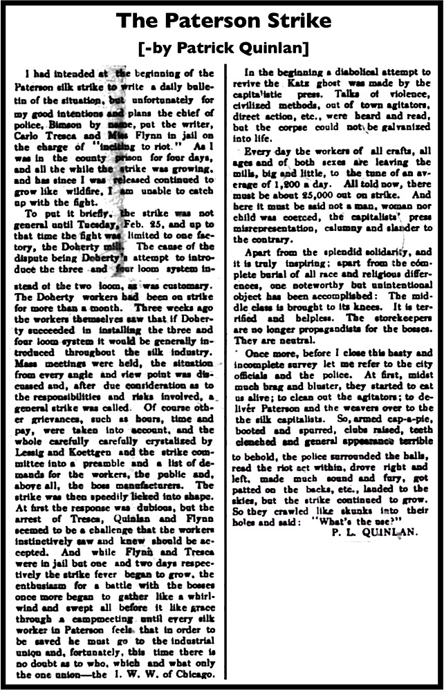 Article Paterson Silk Strike by Quinlan, Sol p1, Mar 15, 1913