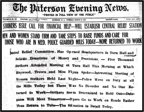 HdLn Paterson Silk Strikers Relief Com, Pt Ns p1, Mar 18, 1913