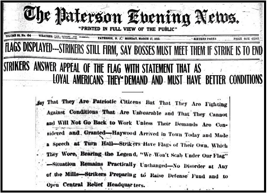 HdLn Silk Strikers Will Not Scab Under Flag, BBH Arrives, Pt Ns p1, Mar 17, 1913
