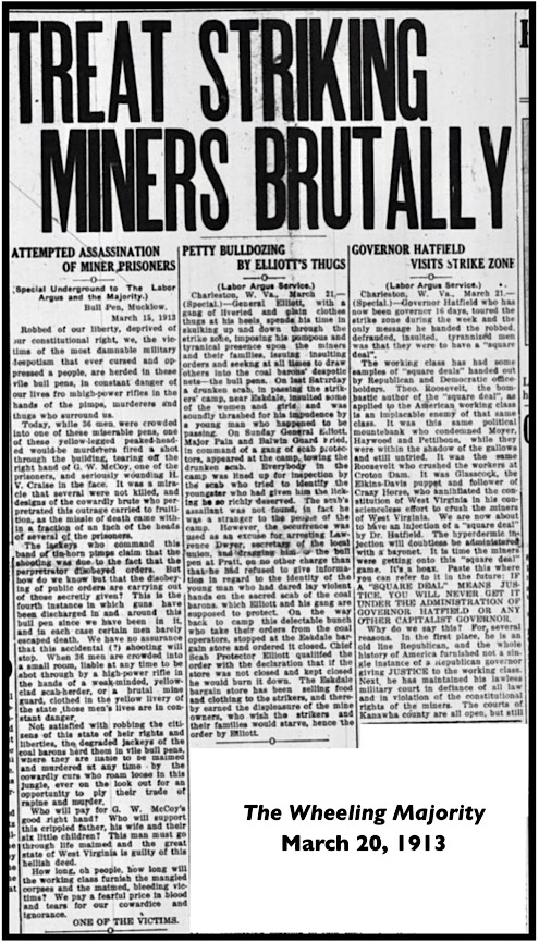 Articles re WV Bull Pen, Military Despotism, Gov H to Strike Zone, Wlg Maj p1, Mar 20, 1913