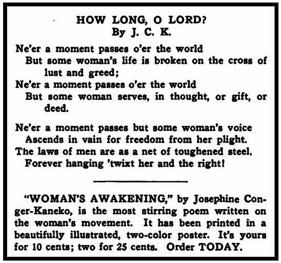  Poem Women broken on cross of lust and greed, JCK, Prg Wmn p8, Apr 1913