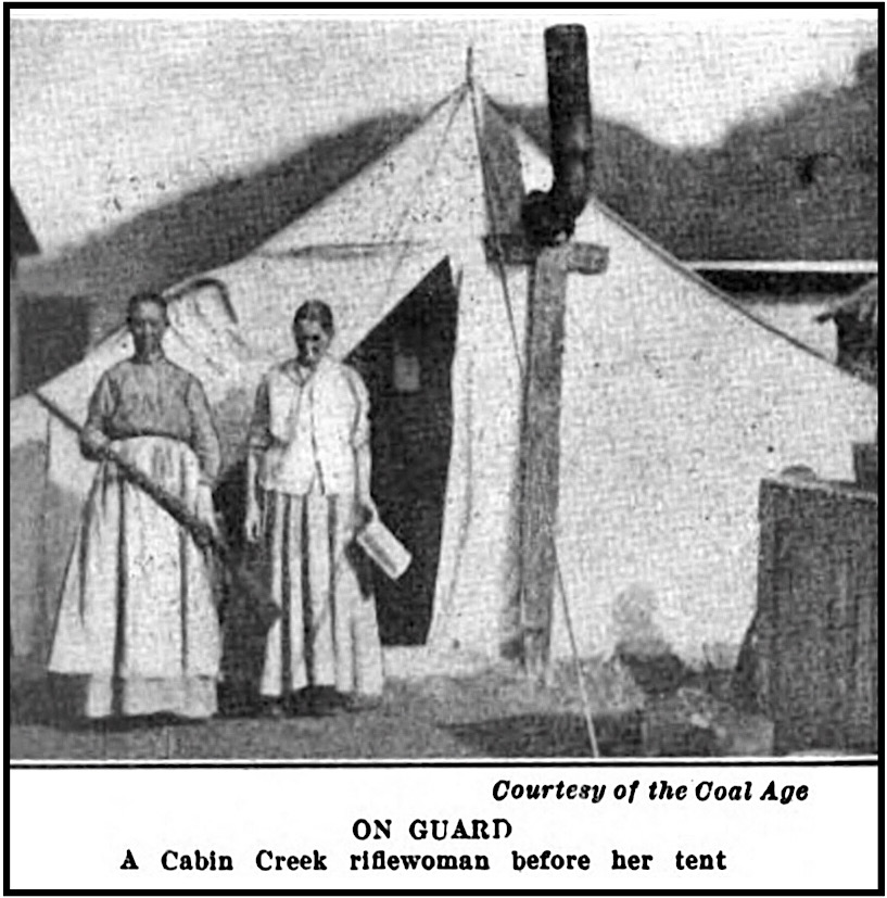 WV Cabin Creek Woman w Rifle bf Her Tent, Survey p40, Apr 5, 1913