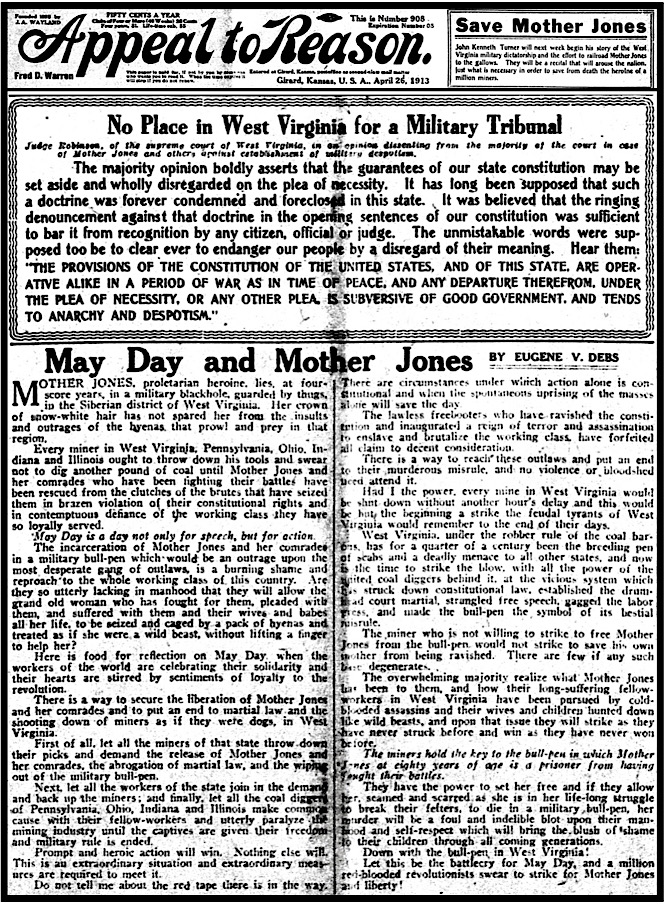 May Day and Mother Jones by EVD, AtR p1, Apr 26, 1913