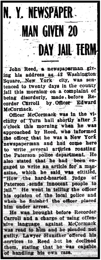John Reed to Jail at Paterson, Eve Ns p9, Apr 28, 1913