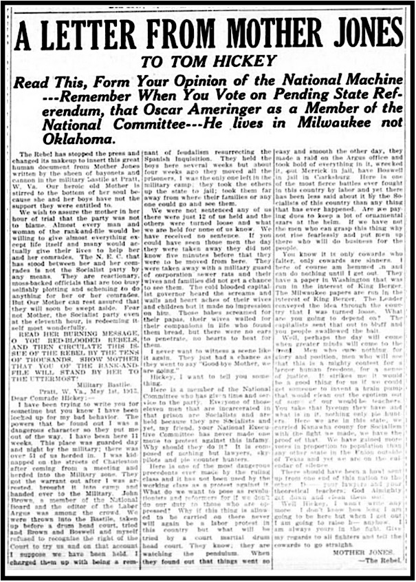 Mother Jones to Tom Hickey, OK Sc Dem p1, May 14, 1913