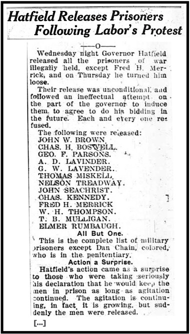 WV Gov H Releases Military Prisoners, Wlg Maj p1, May 22, 1913