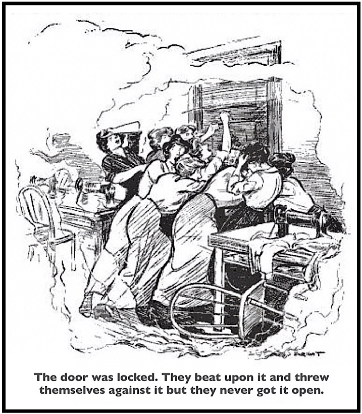 Triangle Fire Rotten Risk by AE McFarlane, Beat Upon Locked Door, Colliers p8, May 17, 1913