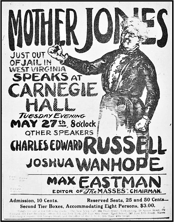 Ad for Mother Jones at Carnegie Hall, NYC p, May 27, 1913