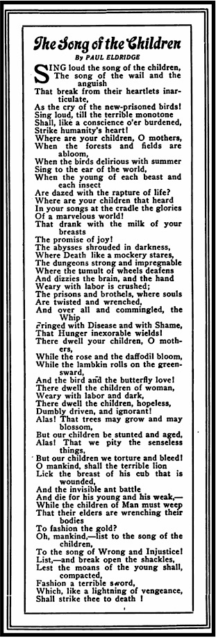 Child Labor Poem by P Eldridge, Prg Wmn p7, June 1913