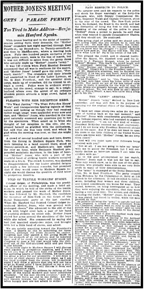 Mother Jones March of Mill Children, NYC Gets Parade Permit, NY Tb p2, July 24, 1903