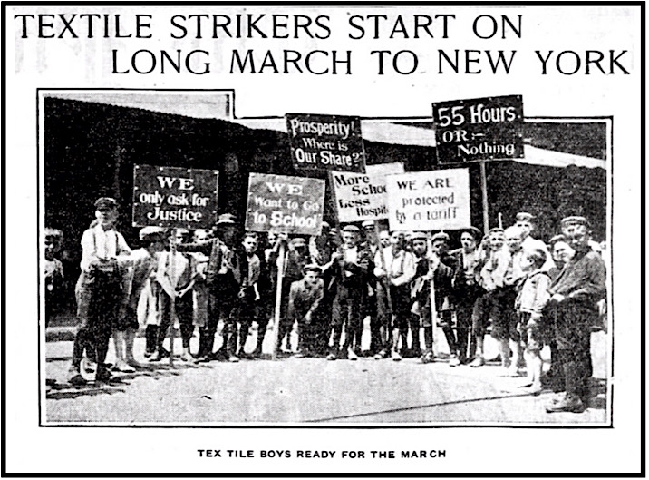 March of Mill Children Begins, Boys with Signs, Phl Iq p2, July 8, 1903