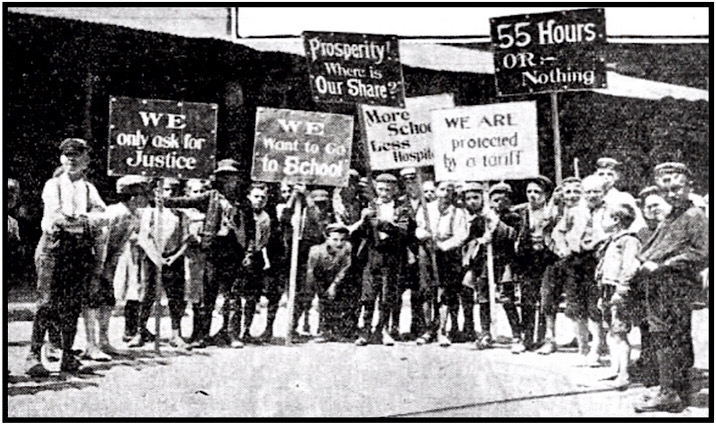 March of Mill Children Begins, Boys with Signs, Phl Iq p2, July 8, 1903