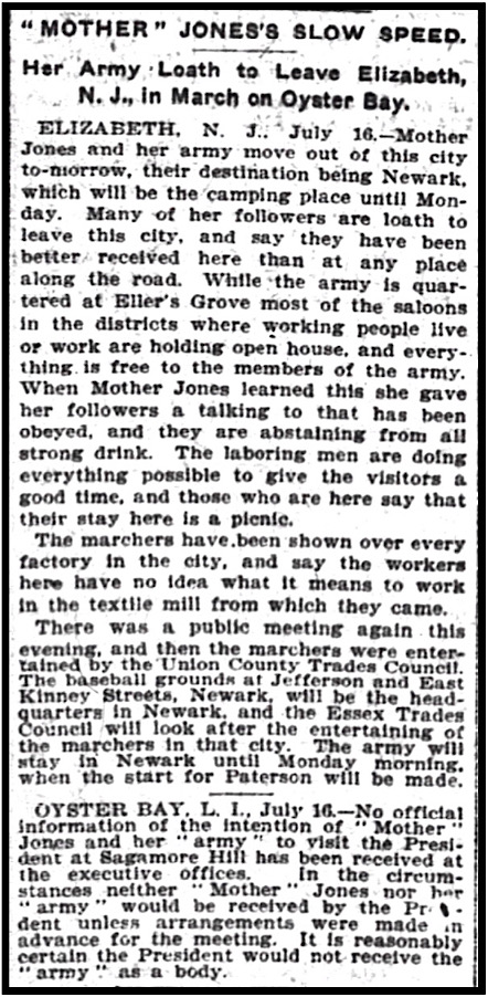 HdLn Mother Jones, March of Mill Children, at Elizabeth NJ, NYT p5, July 17, 1903