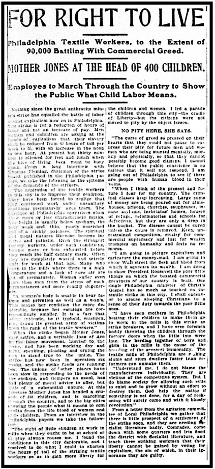 Mother Jones, March of Mill Children, Right to Live, AtR p1, July 18, 1903