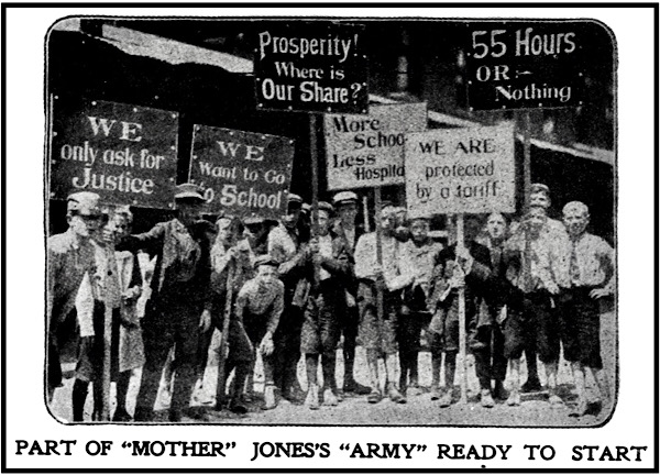 Mother Jones March of Mill Children, Boys w Banners, Comrade p253, Aug 1903
