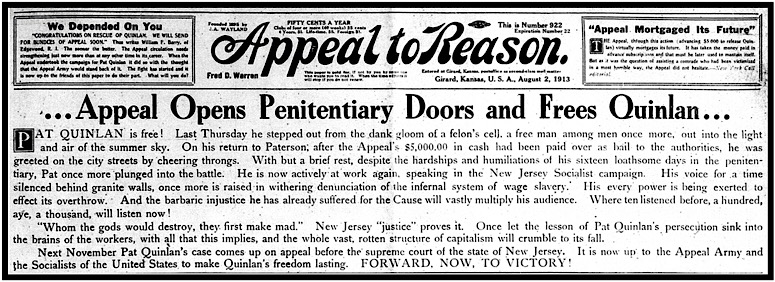 Appeal Frees Quinlan, AtR p1, Aug 2, 1913