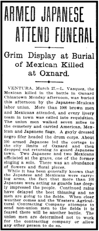 Oxnard re Funeral of L Vasquez, SF Call p2, Mar 28, 1903