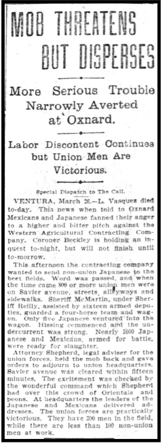 Oxnard re Death of Vasquez, SF Call p2, Mar 27, 1903