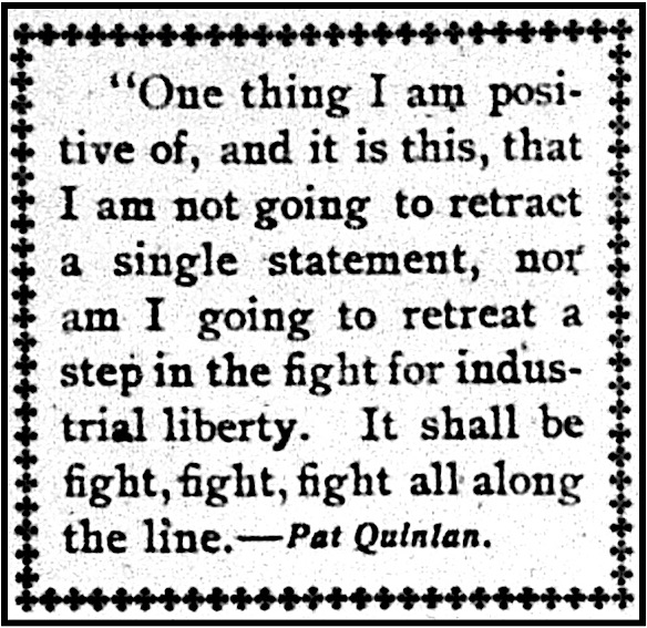 Quote Pat Quinlan, Fight Fight Fight, AtR p1, Aug 9, 1913