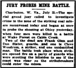 Jury Probes Mine Battle, Cabin Creek WV, WDC Hld p1, July 26, 1913
