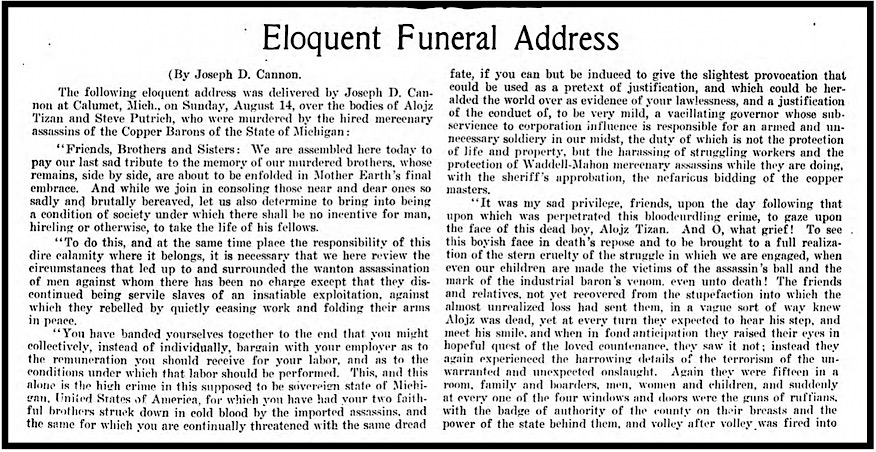 Funeral Address Tijan n Putrich, JD Cannon, Mnrs Mag p5, Sept 11, 1913