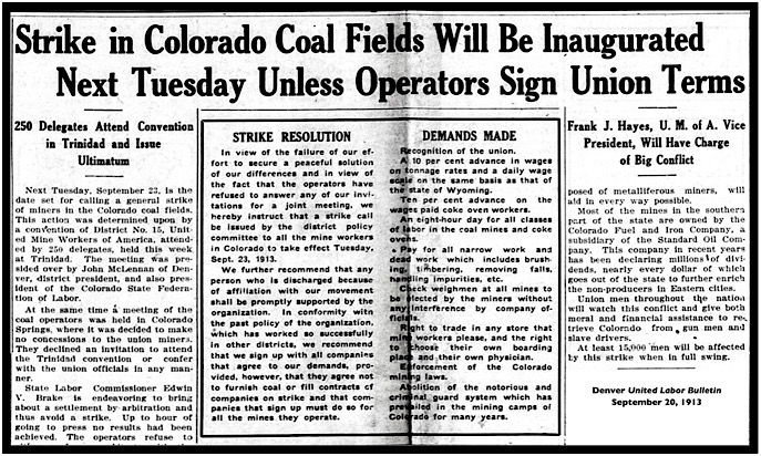 Colorado Coalfield Strike to Start Sept 23, Dnv ULB p1, Sept 20, 1913