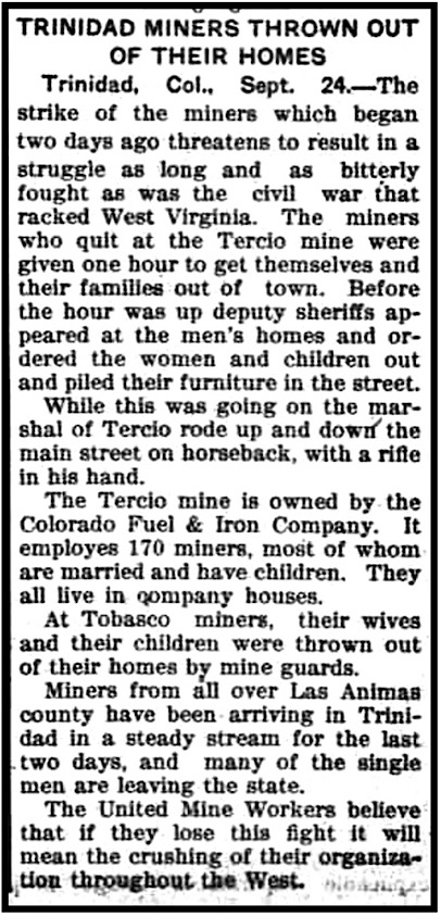So Colorado Miners Evicted, Dy Bk p22, Sept 24, 1913