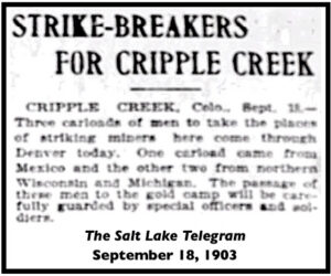 Cripple Creek, Scabs Shipped In, SL Tg p8, Sept 8, 1903