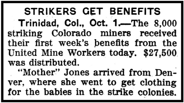 Colorado Mother Jones Gets Clothing for Strikers Children, Day Book p4, Oct 1, 1913