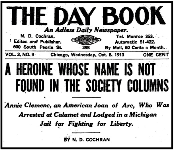 Heroine Annie Clemenc, Day Book p1, Oct 8, 1913