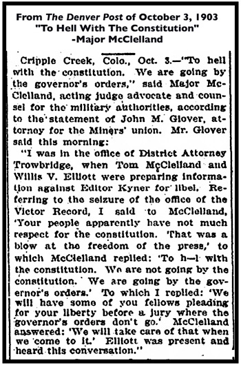 Glover re McClelland, to hell w Constitution, Dnv Pst p1, Oct 3, 1903