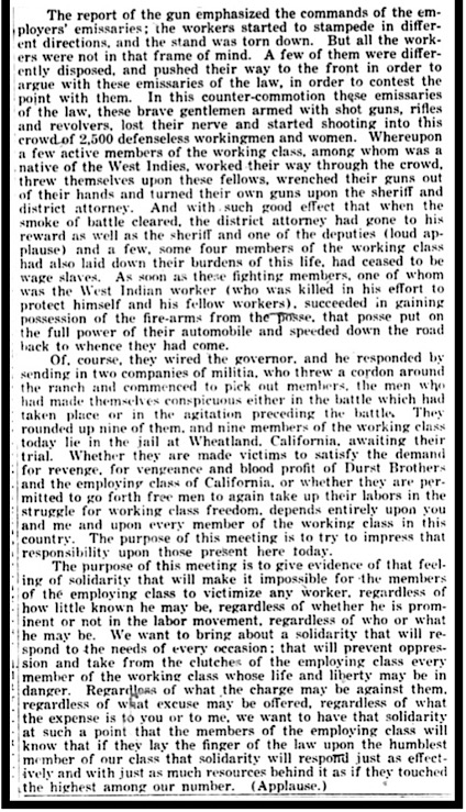 Wheatland Hop Pickers, Speech by St John 4, Sol p4, Oct 11, 1913