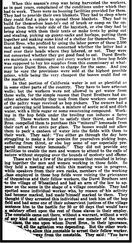 Wheatland Hop Pickers, Speech by St John 2, Sol p1, Oct 11, 1913