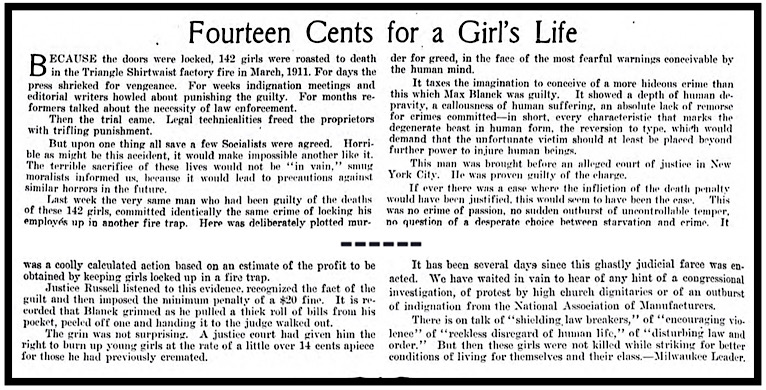 Triangle Girls Life Worth 14 Cents, Mnrs Mag p5, Oct 16, 1913