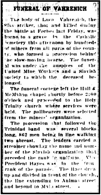 Funeral for Forbes Colorado Martyr, LV, TCN p5, Oct 20, 1913