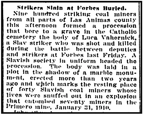 Funeral for Forbes Colorado Martyr, RMN p11, Oct 21, 1913