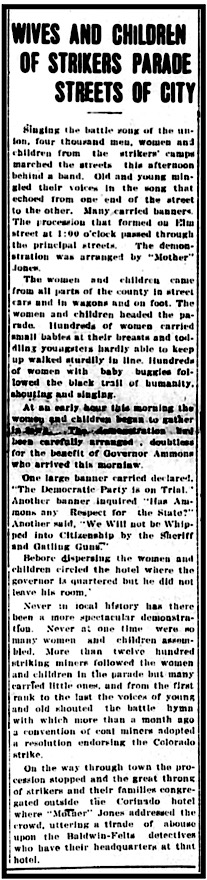Mother Jones Leads Parade v Colorado Gov Ammons, TCN p1, Oct 21, 1913