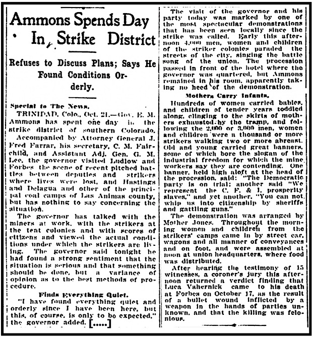 Mother Jones v Gov Ammons, RMN p3, Oct 22, 1913